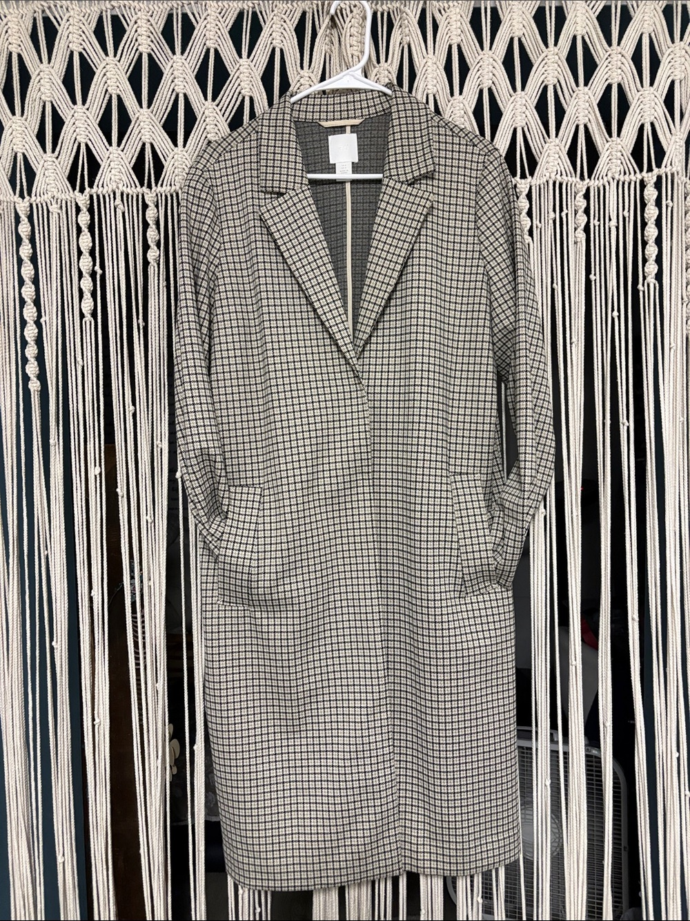 H&M Black and Cream Checked Longline Coatigan